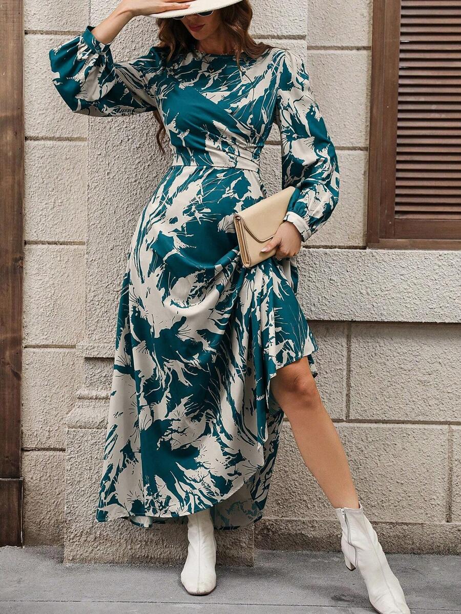 Breezaya Floral Print Lantern Sleeve Dress - Multicolor - View 1