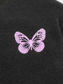 SHEIN 女嬰蝴蝶圖案運動衫 - 黑色 - 查看 4