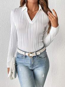 SHEIN Frenchy Solid Textured Tee - White - View 5