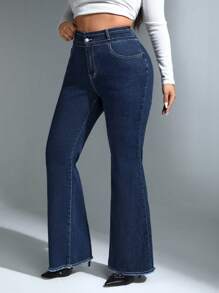 SHEIN ICON Hơn Cao eo Cắt Thô Quần ống loe - Màu xanh lam - Xem 6