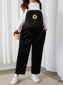 SHEIN Maternity Plus Sunflower Print Overalls Without Tee