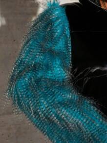 SHEIN SXY 拼色对比毛绒拉链短款填充大衣派对 - 黑色 - 查看 4