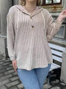SHEIN Franclia Áo nỉ có mũ trùm đầu dây rút màu trơn cỡ lớn, mùa xuân/thu - Hồng - Xem 3