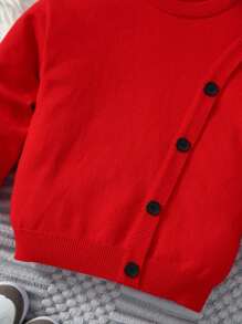 SHEIN Young Boy Button Front Sweater - Red - View 7