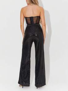 UNIQUE21 Sequin Wide Leg Pants - Black - View 2