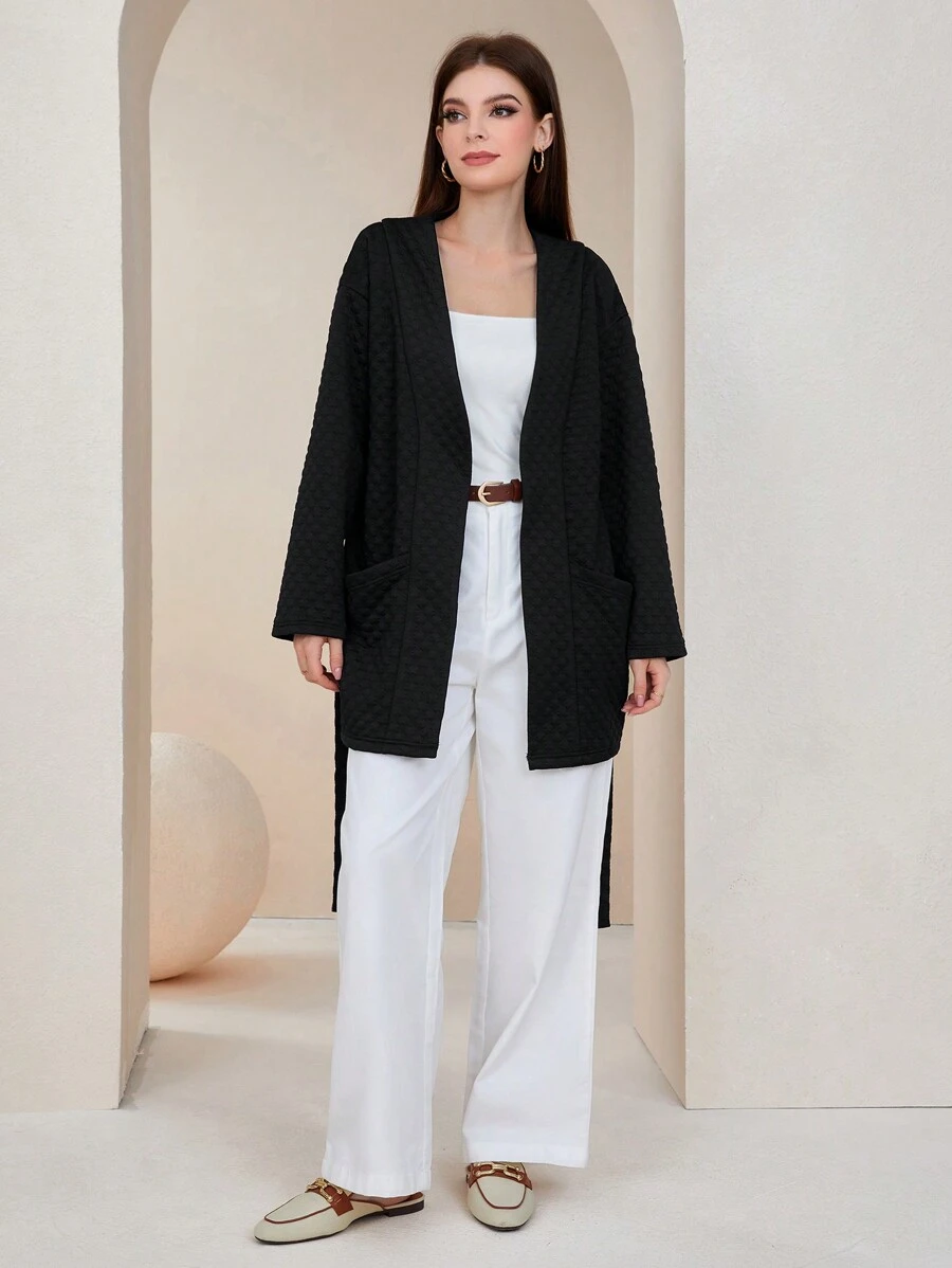 Seusyu Drop Shoulder Pocket Patched Belted Coat - Blue - View 1