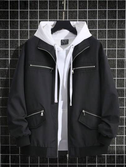 MANFINITY ホワイト ジップアップジャケット Manfinity Homme メンズ ジップアップ ジャケット パイピング