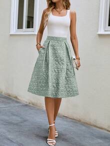 SHEIN Frenchy Dệt hoa Túi nghiêng Chi tiết xếp li Váy - màu xanh lá - Xem 3