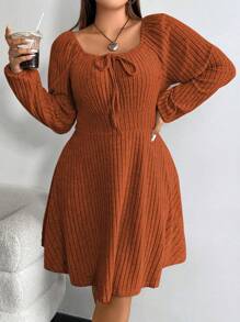 Sunspun 大碼前打結燈籠袖洋裝