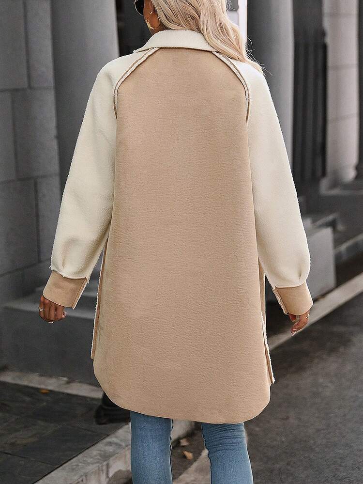 Two Tone Raglan Sleeve Button Front Coat