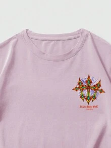 ROMWE MEN Street Life 男士交叉標語圖案T恤 - 粉色 - 查看 5