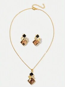 BizChic 3pcs/Set Classic Asymmetric Gemstone Jewelry Set, European And American Style