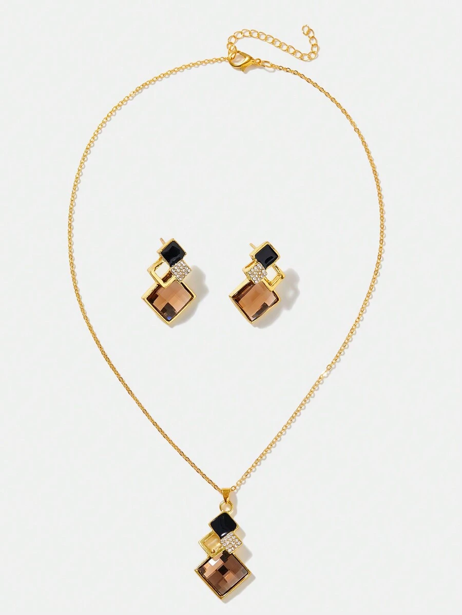 BizChic 3pcs/Set Classic Asymmetric Gemstone Jewelry Set, European And American Style
