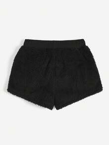 ROMWE Academia Skull & Letter Graphic Drawstring Waist Teddy Shorts - Black - View 2