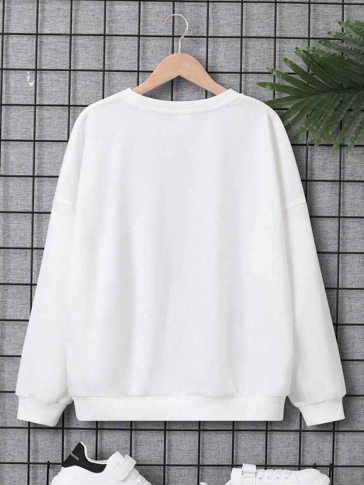 Tween Boy Japanese Letter & Figure Graphic Drop Shoulder Pullover