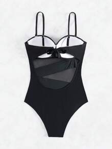 SHEIN Swim Traje De Baño De Una Pieza De Color Sólido - Negro - Ver 4