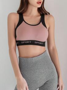 DAZY Letter Graphic Colorblock Sports Bra - Pink - View 3