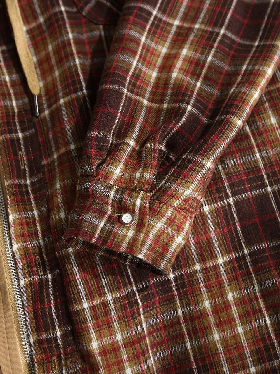 Loose-Fit Men's Plaid Print Drawstring Hooded Overcoat With Flap Pockets