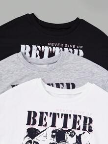 SHEIN EZwear 3入組字母人物圖案運動衫 - 彩色 - 查看 3