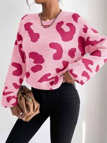 SHEIN LUNE Áo len chui đầu dáng rộng vai rớt họa tiết đồ họa, thích hợp cho mùa thu đông. - Hồng - Xem 5