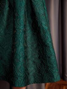 Vintamour Vintage Elegant Jacquard Fold Pleated Detail Skirt Club Women Outfits Concert Long Skirt Vintage Clothes Saint Patrick Day Clover Shamrock Partytime Jacquard Skirt - Green - View 7