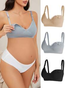 SHEIN 3pcs Maternity Solid Nursing Bra For Mother - Multicolor - View 1