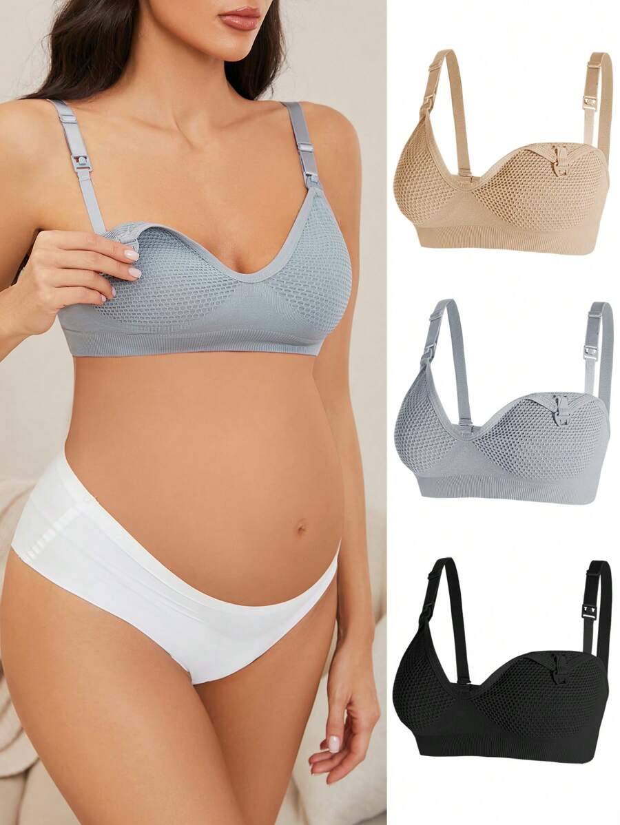 SHEIN 3pcs Maternity Solid Nursing Bra For Mother - Multicolor - View 1