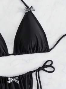 SHEIN Swim Summer Beach Women's Halter Neck Swimsuits Set - Black - View 5