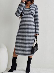 SHEIN Maternity Plaid Print Jacket & Dress - Black and White - View 5