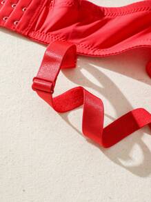 大碼花卉蕾絲鋼圈胸罩 - 紅色 - 查看 3