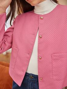 SHEIN Frenchy Nút phía trước Vá Túi Áo khoác - Hồng - Xem 6