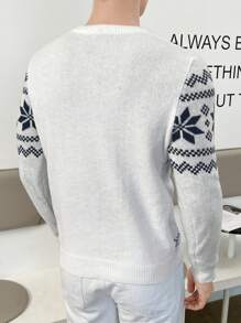 Manfinity RebelGame Áo len tay dài họa tiết hình nai sừng tấm và hình học Giáng sinh cho nam, thường ngày, nhiều màu sắc, dùng cho kỳ nghỉ, cho chồng, cho mùa thu đông - trắng - Xem 2