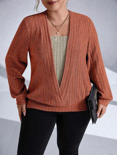 SHEIN LUNE Plus Solid 二合一卫衣，适合毕业季、返校季、毕业典礼、教师节等场合，女士款，返校季套头衫，秋季卫衣