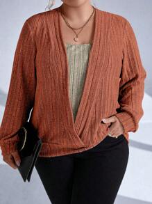 SHEIN LUNE Plus Solid 二合一卫衣，适合毕业季、返校季、毕业典礼、教师节等场合，女士款，返校季套头衫，秋季卫衣 - 彩色 - 查看 5