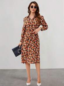 Allover Print Belted Shirt Dress - Multicolor - View 1