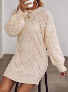 SHEIN Clasi 素色落肩袖毛衣洋裝 - 杏色 - 查看 3