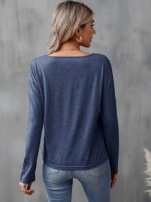 SHEIN LUNE Heart Print Drop Shoulder Tee,Casual - Navy Blue - View 5