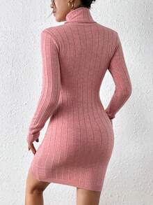 SHEIN Frenchy 高領下擺開叉緊身洋裝 - 西瓜粉 - 查看 2