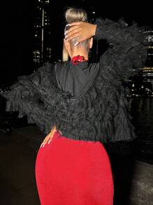 SHEIN SXY Solid Open Front Coat - Black - View 5