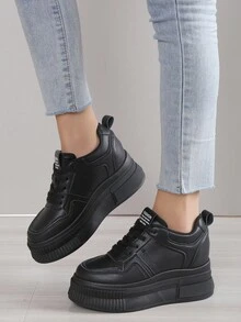 女士們坡跟跟厚鞋底運動鞋,女性增加高度黑色運動鞋,經典款式表演高度多用途新款女性鞋