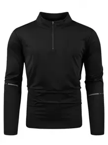 Manfinity Sport Corelite Áo khoác thể thao cho nam Half Zip Thumb Holes - màu đen - Xem 1