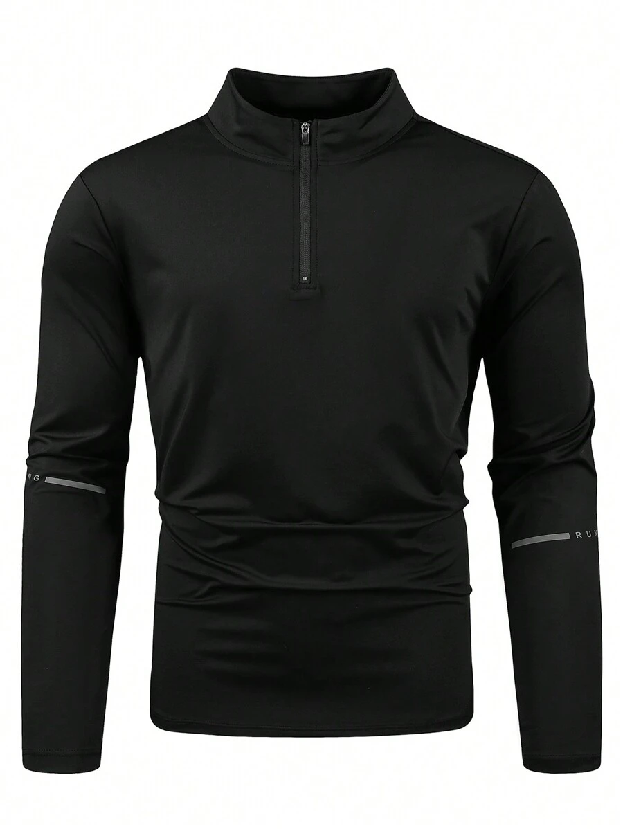 Manfinity Sport Corelite Áo khoác thể thao cho nam Half Zip Thumb Holes - màu đen - Xem 1