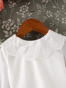 SHEIN Baby Girl Eyelet Embroidery Statement Collar Flare Sleeve Top - White - View 6