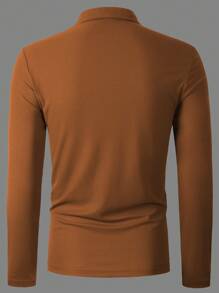 Manfinity Men Quarter Zip Polo Shirt - Brown - View 2