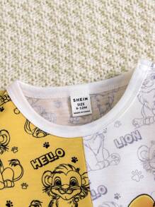 SHEIN Bộ đồ liền thân dài tay in hình sư tử dễ thương cho bé trai, mặc ở nhà hàng ngày, quần áo mùa thu cho bé trai>Động vật - Màu vàng - Xem 6
