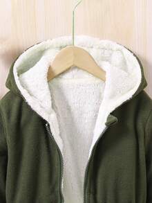 SHEIN Tween Girl Zip Up Thermal Lined Hooded Overcoat - Army Green - View 5