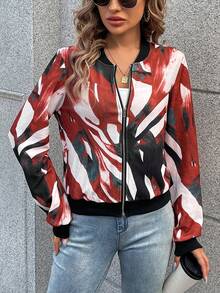SHEIN LUNE Graphic Print Zip Up Bomber Jacket - Multicolor - View 5