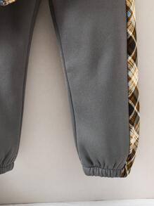 SHEIN 男小童字母貼布背心上衣&格紋襯衫&保暖長褲