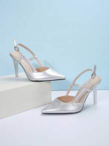 Fall/Winter 2025 Women's Pointed Toe High Heels, New Spring/Summer Fashion Open Heel Pumps, Suitable For Dates, Casual Outings, Commute, Banquets And Parties, Elegant, Party Outfits - Silver - View 6