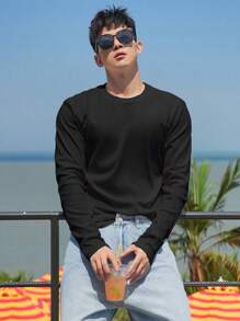 DAZY Camiseta de punto acanalado de color sólido para hombres, camisa de manga larga para hombre de otoño